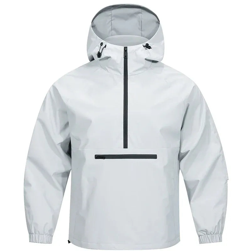 Men's water-resistant relaxed fit pullover hoodie with half-zip and chest pocket