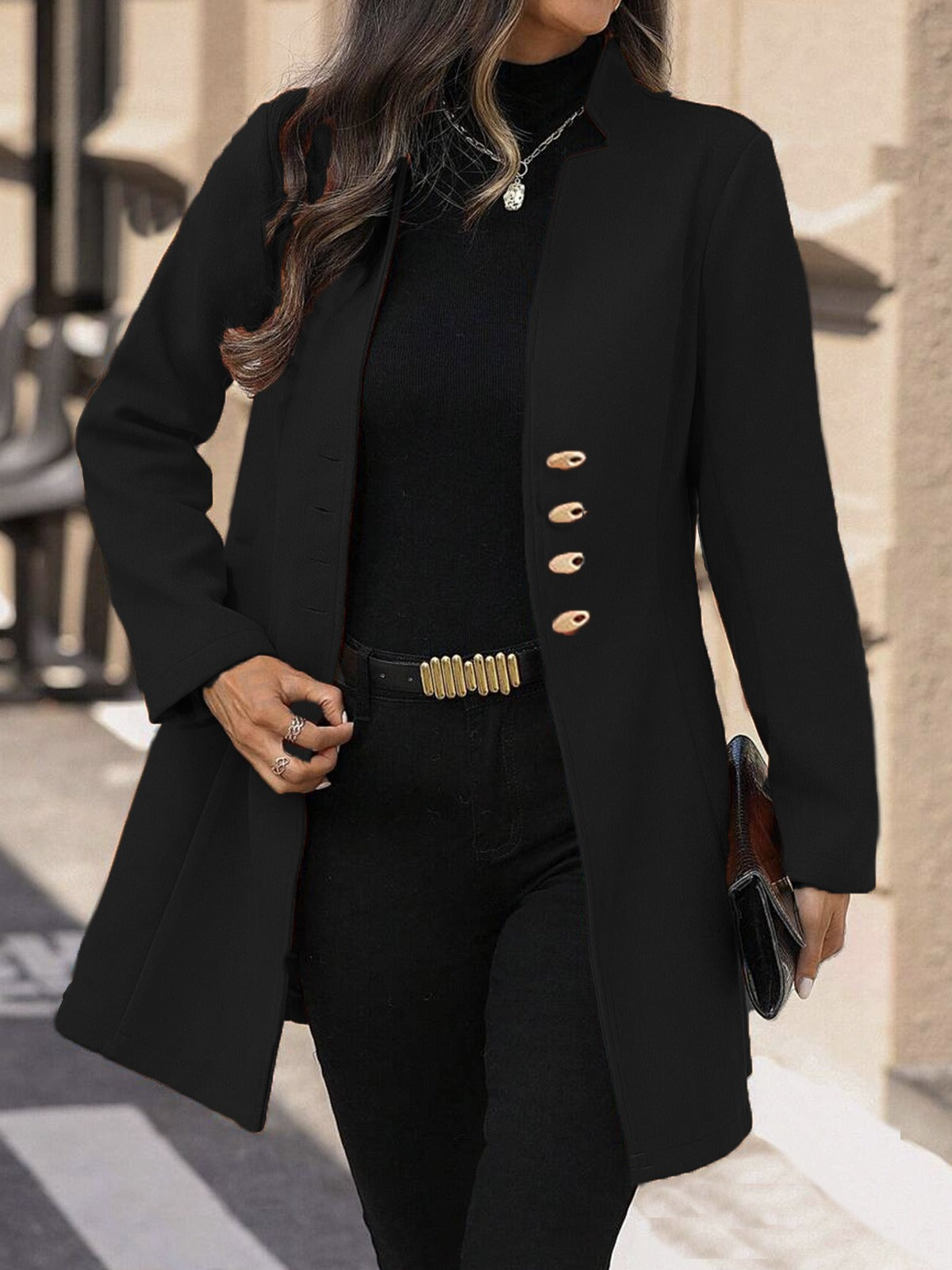 Wavlynn women's slim fit mid-length wool coat with tailored silhouette and button closure