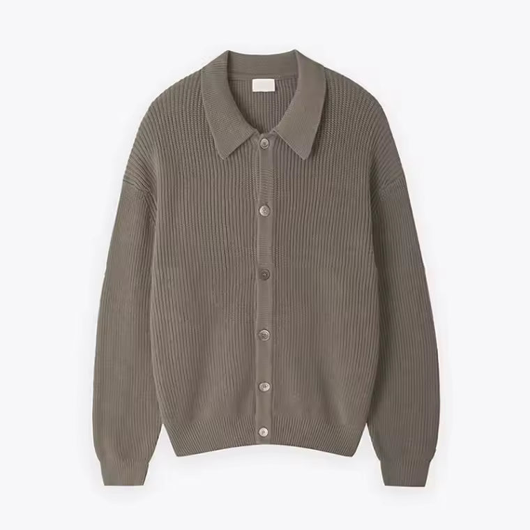 Men's oversized wool blend cardigan sweater, relaxed button-front silhouette for casual everyday layering