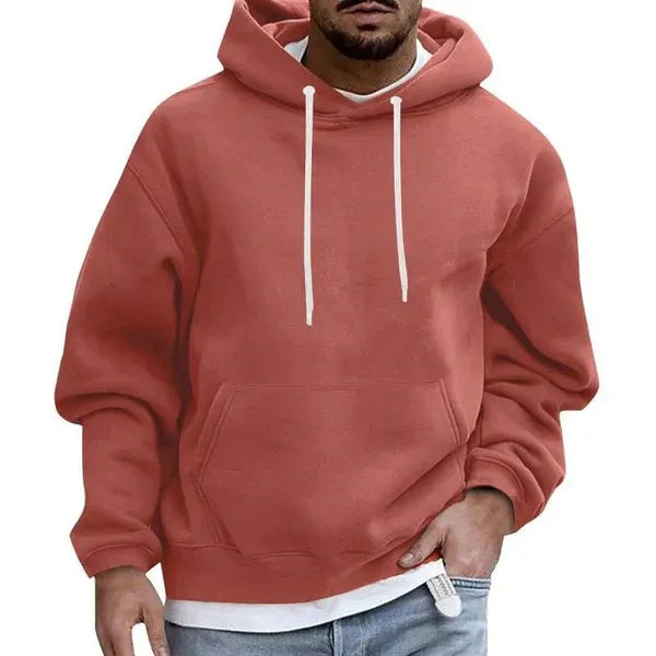 Men's oversized gray cotton hoodie relaxed fit with kangaroo pocket and drawstring hood