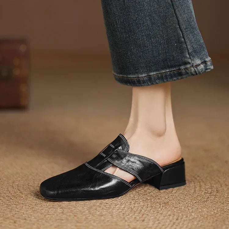 Maréa genuine leather mules slip-on women's shoes with sleek minimalist silhouette