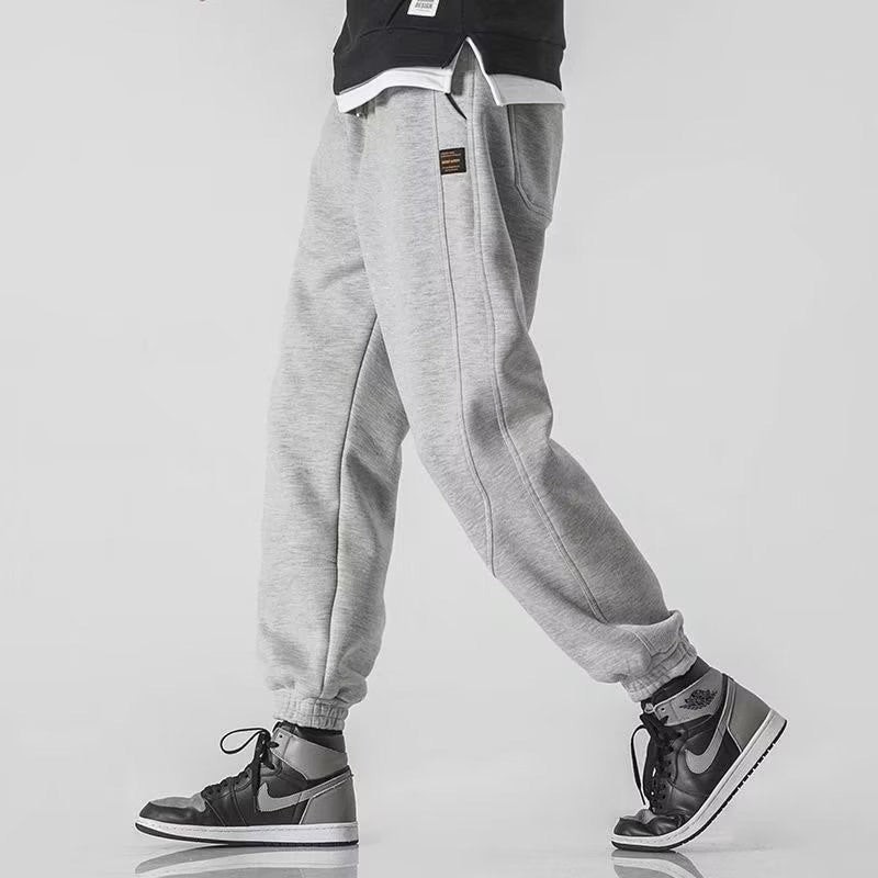 Men's gray cotton-blend jogger sweatpants relaxed fit tapered leg with ribbed cuffs and drawstring waist