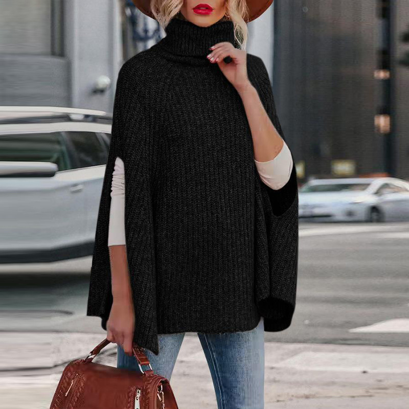 Women's wool blend cape coat high neck arm slits relaxed drape cozy Nordic-inspired autumn outerwear