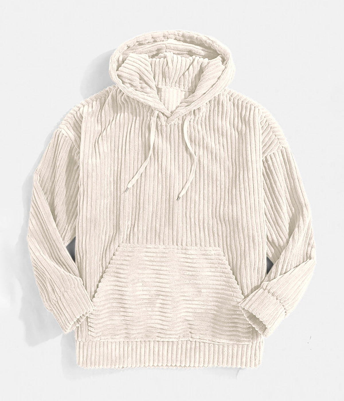 Men's oversized corduroy hoodie relaxed fit hooded V-neck with kangaroo pocket textured fabric