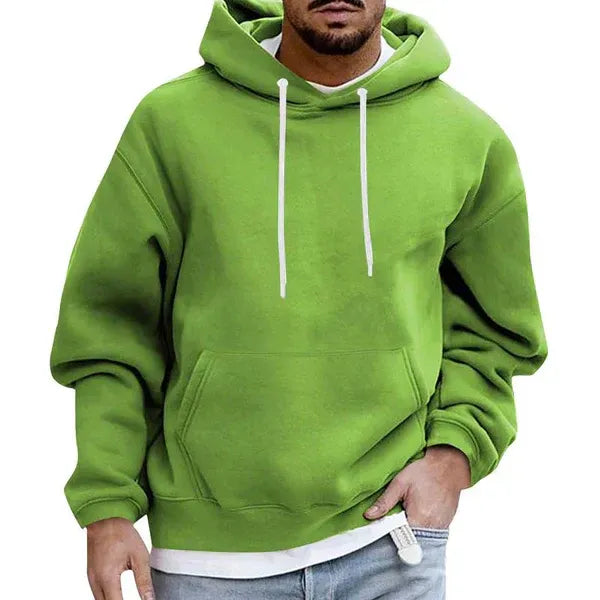 Men's oversized gray cotton hoodie relaxed fit with kangaroo pocket and adjustable drawstring hood