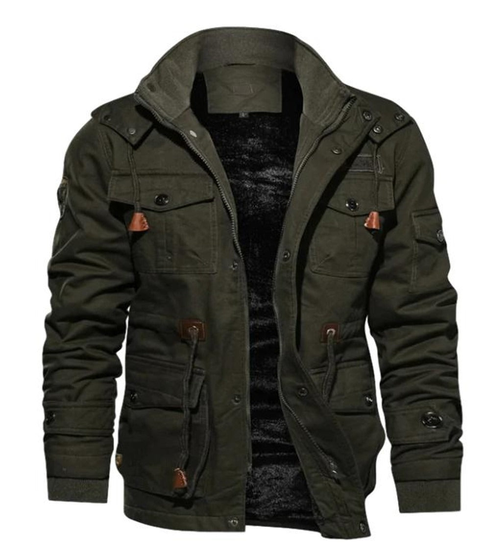 Men's winter coat regular fit fleece-lined high collar utility pockets ribbed cuffs warm outerwear