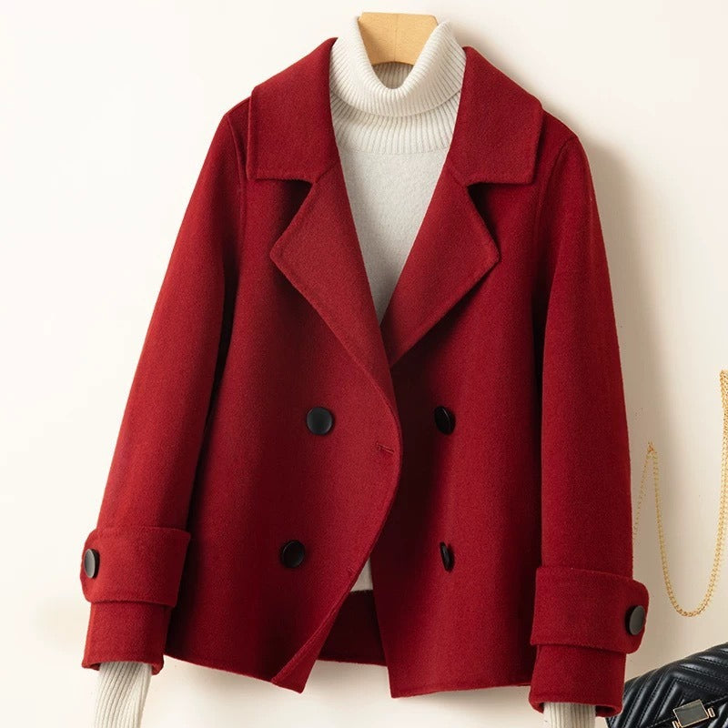 Wavlynn women's wool blend coat camel tailored fit double breasted notched lapel short silhouette