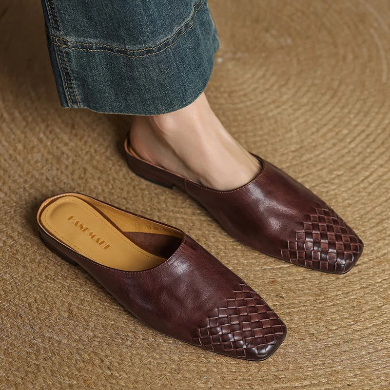 Lemaire tan genuine leather slip-on mules with clean minimalist silhouette and handcrafted smooth upper