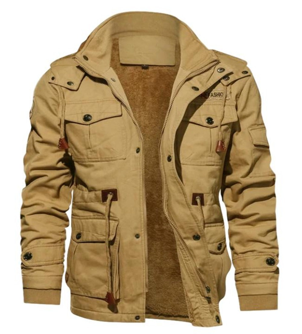 Men's winter coat regular fit fleece-lined high collar utility pockets ribbed cuffs warm outerwear