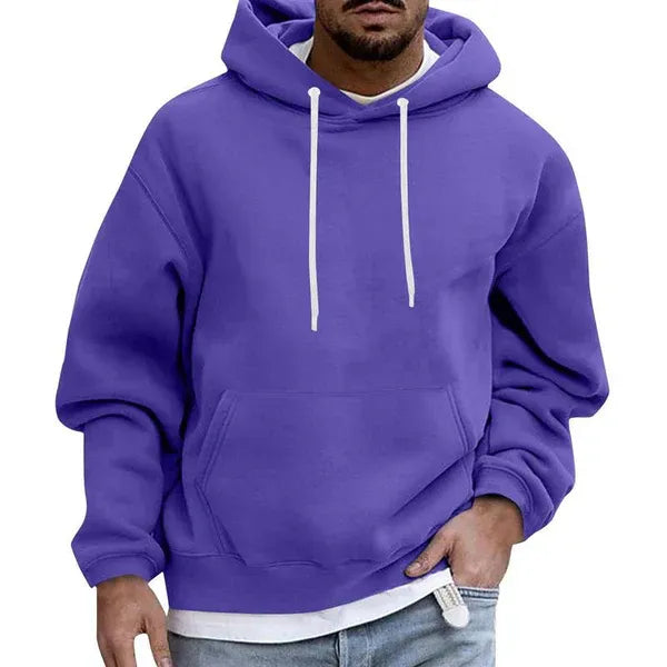 Men's oversized gray cotton hoodie relaxed fit with kangaroo pocket and drawstring hood