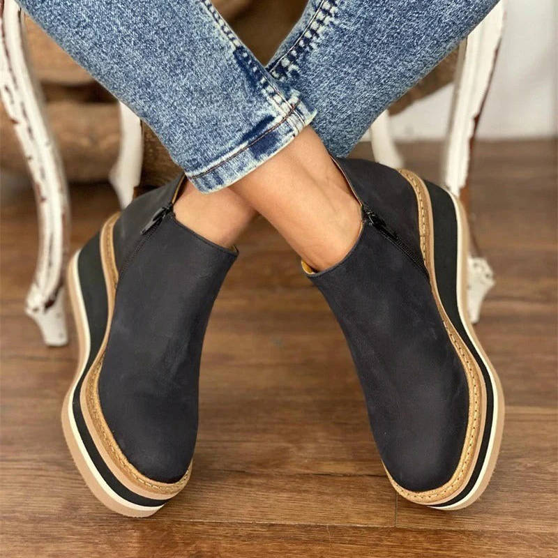 Women's black waterproof PU leather ankle boots sleek silhouette all-day walking comfort