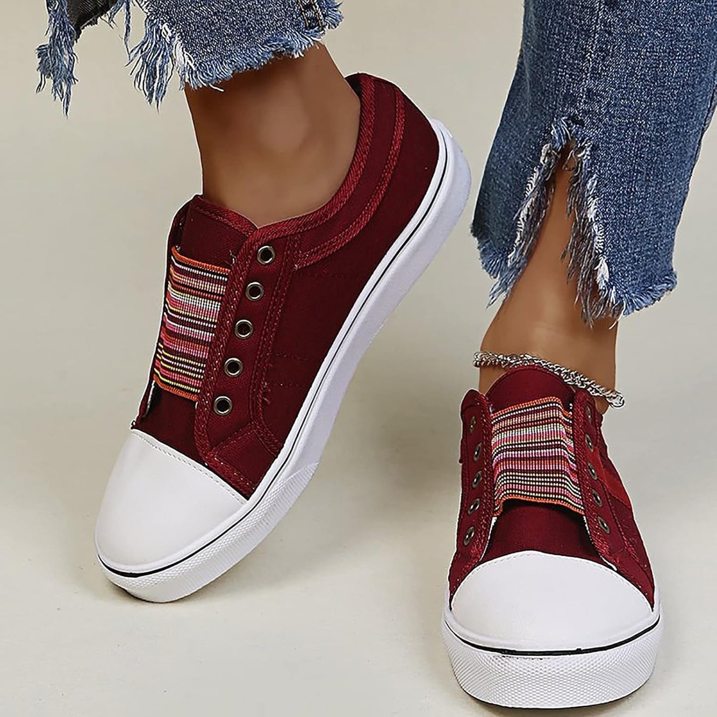 Women's high-top laceless denim slip-on sneakers with elastic entry and diamond pattern detail