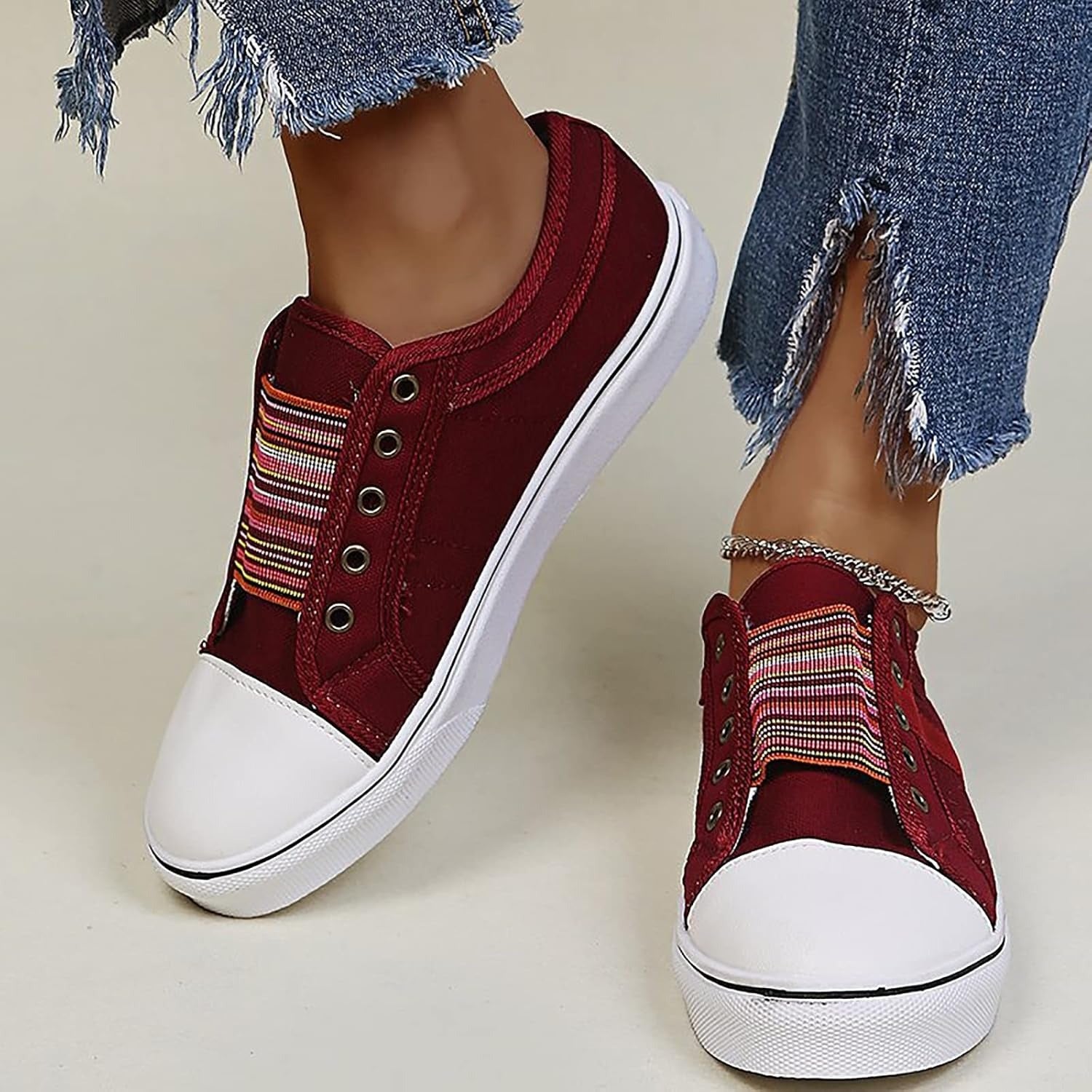 Women's high-top laceless denim slip-on sneakers with elastic entry and diamond pattern detail