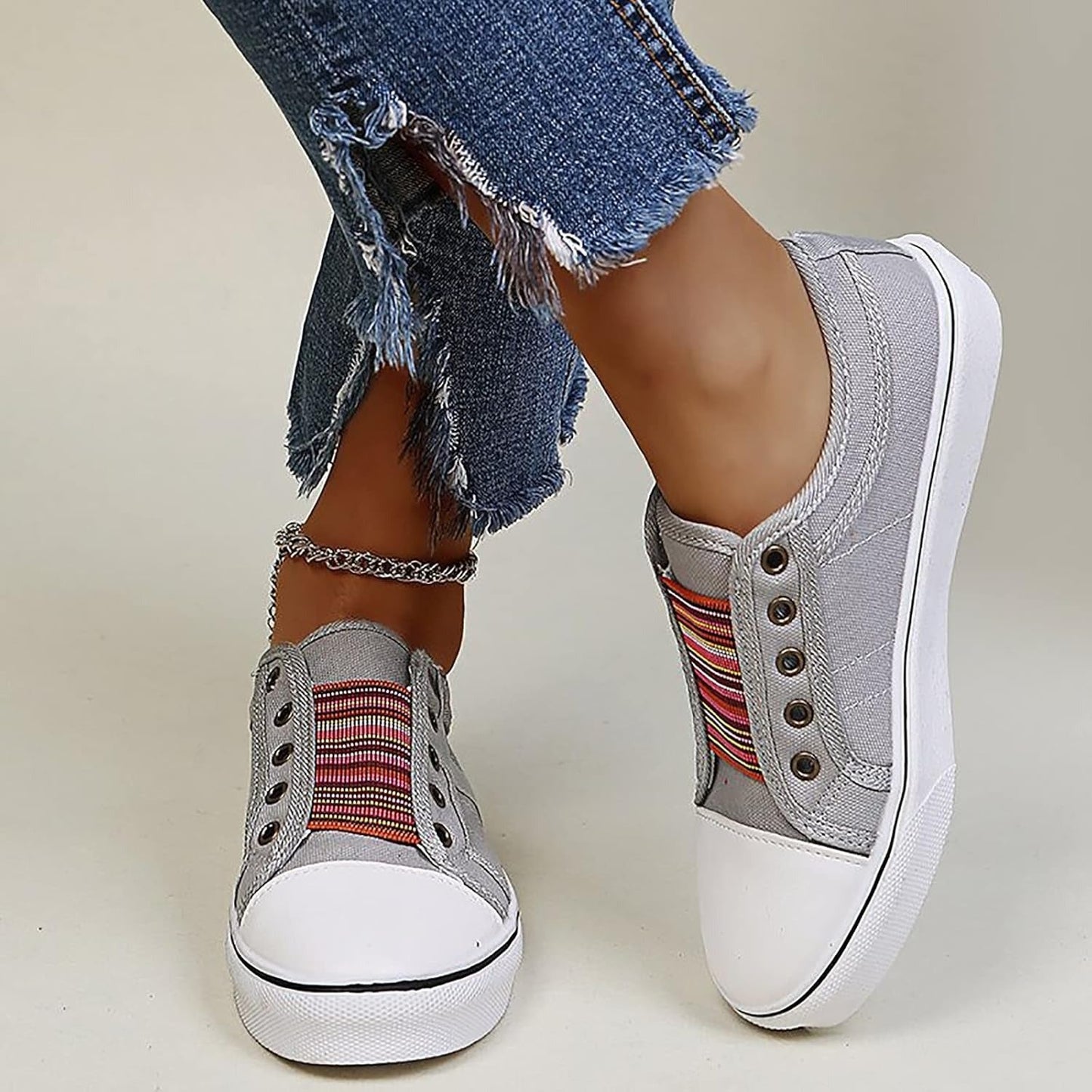 Women's high-top denim slip-on sneakers with elastic laceless entry in blue canvas