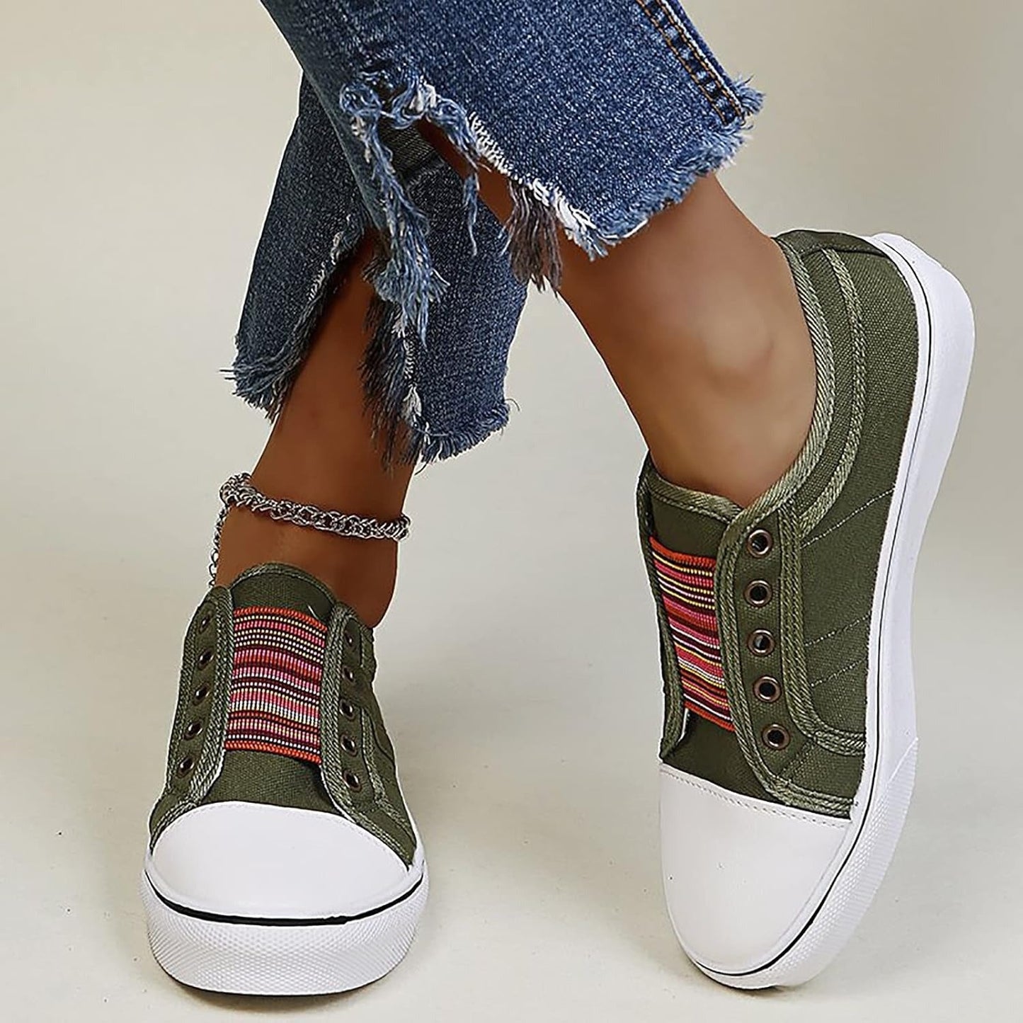 Women's high-top denim slip-on sneakers with laceless elastic entry, casual canvas style