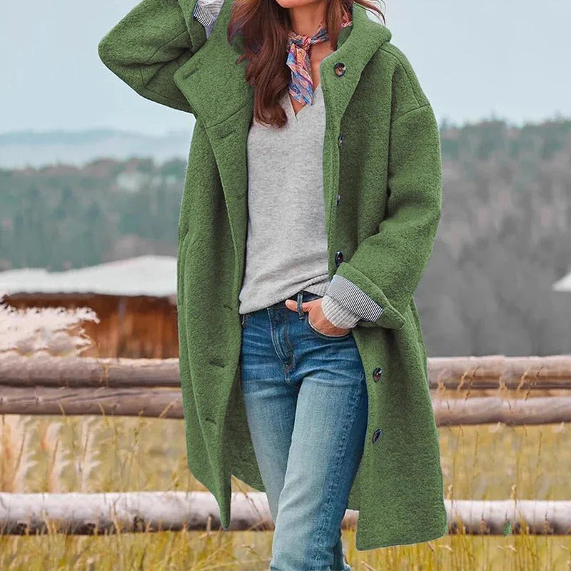 Women's camel plush teddy coat mid-length hooded winter outerwear with fuzzy polyester texture
