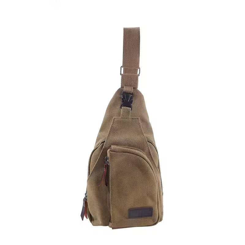 Wavlynn lightweight canvas sling bag in neutral tone, crossbody style with four zip pockets