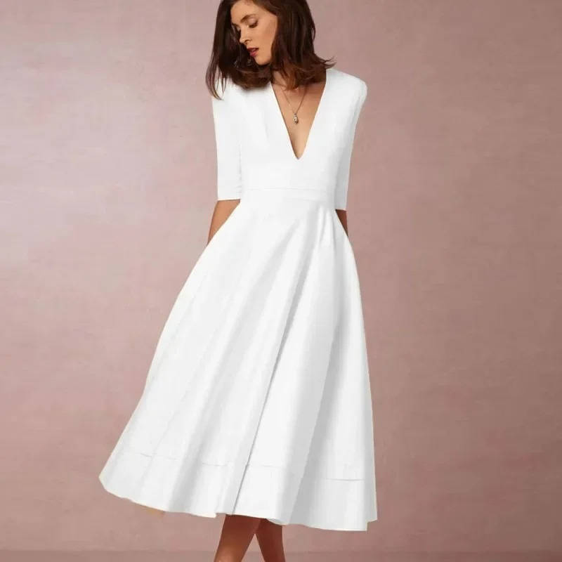 Black deep V-neck midi dress elegant fitted silhouette for special occasions