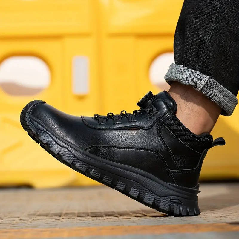 Men's brown leather work boots steel toe dial closure slip-resistant durable safety footwear