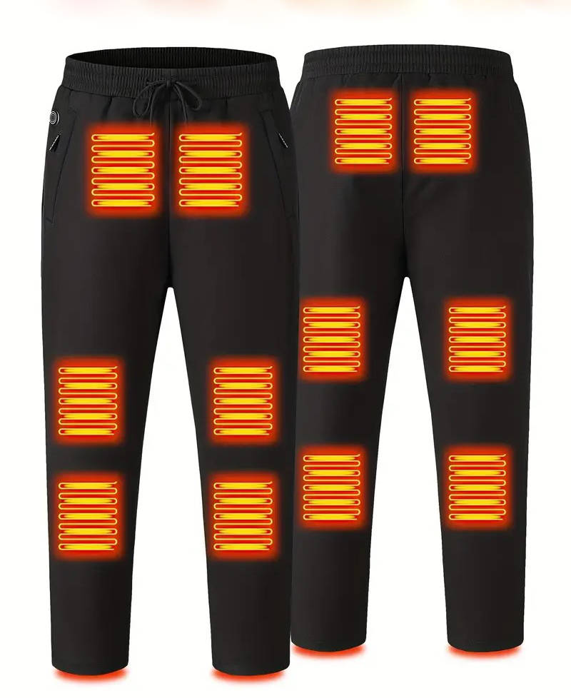Men's slim-fit heated outdoor pants with 18-zone fast-heating panels for cold weather warmth