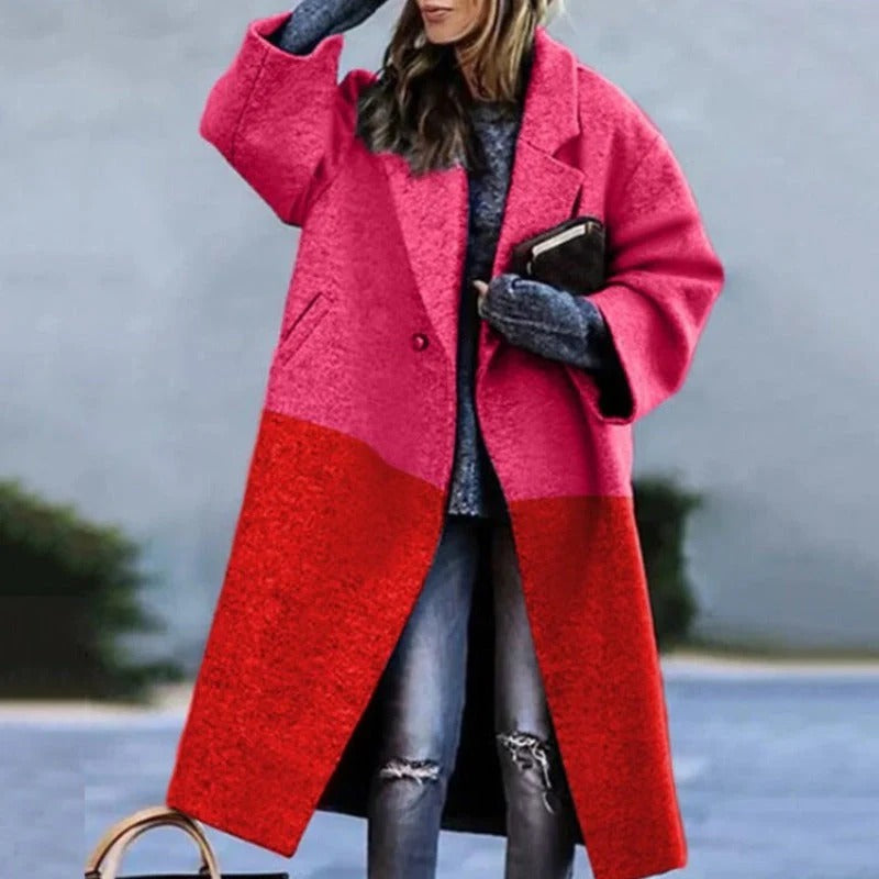 Women's long wool plaid winter coat with front buttons and deep side pockets, ultra-warm work style