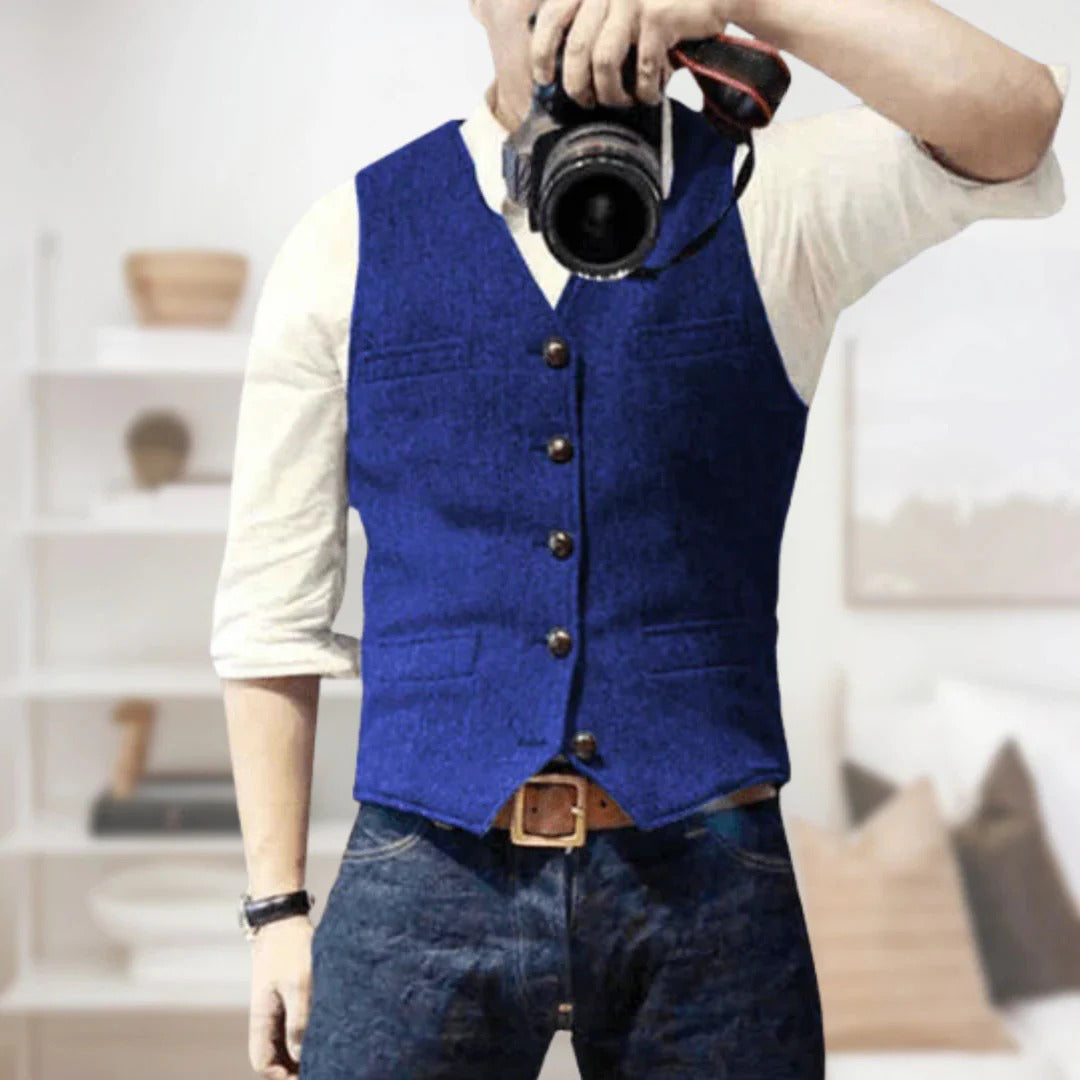 Men's wool herringbone waistcoat vest smart casual slim fit layering piece brunch to evening