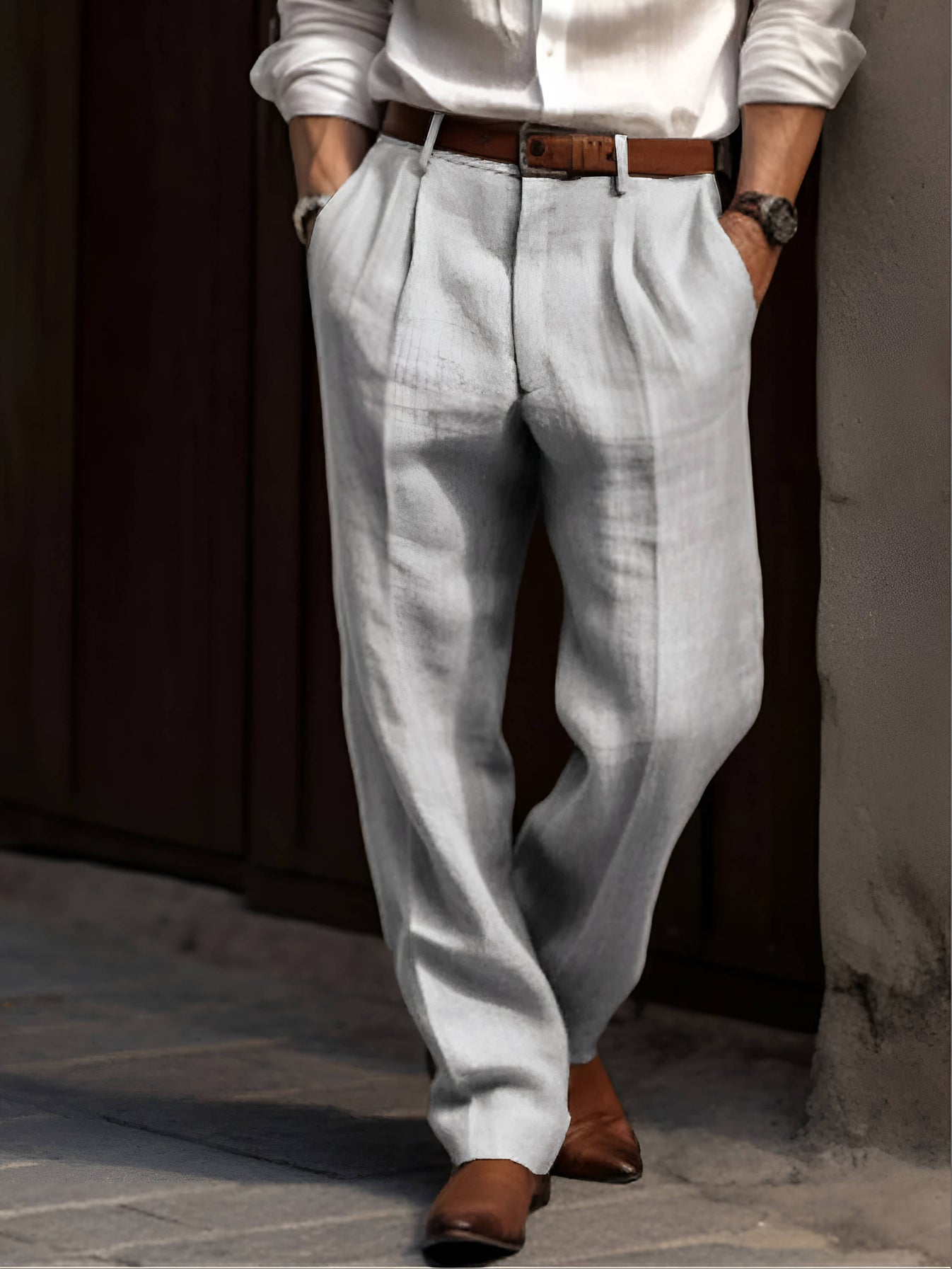 Mens Linen Pleated Dress Pants