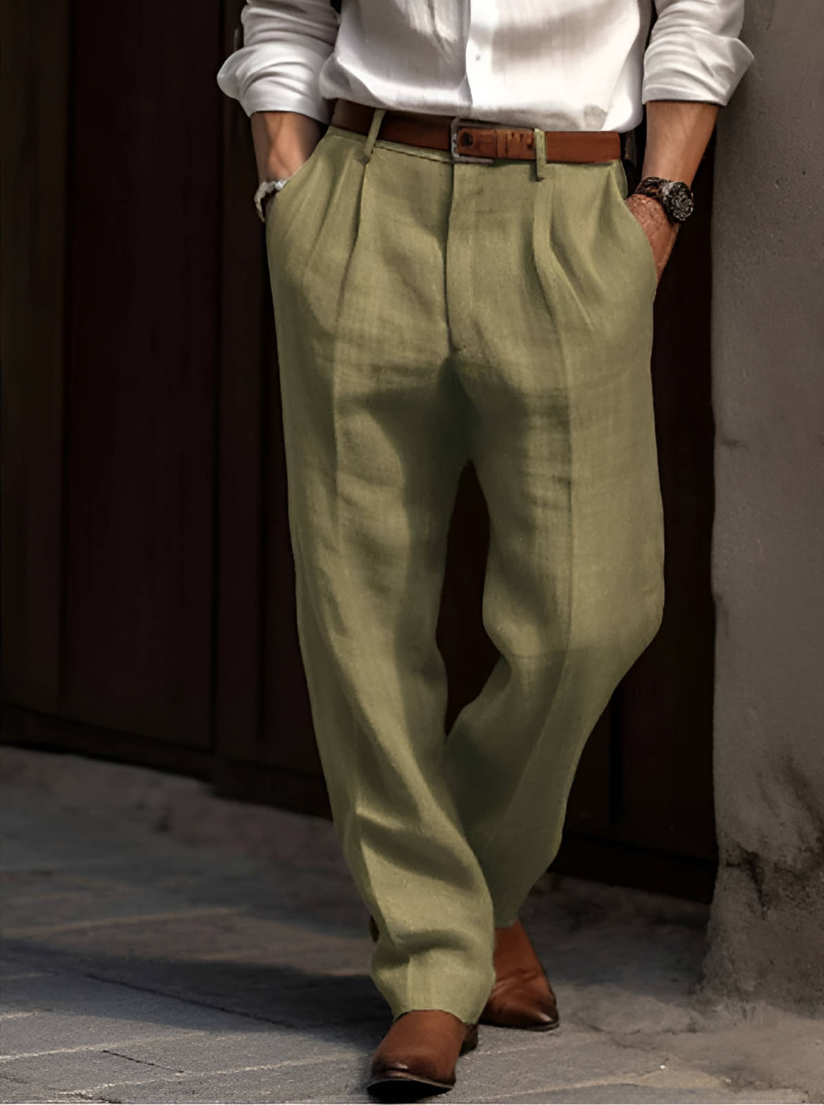 Men's classic pleated linen dress pants lightweight breathable cotton blend for work and weekends