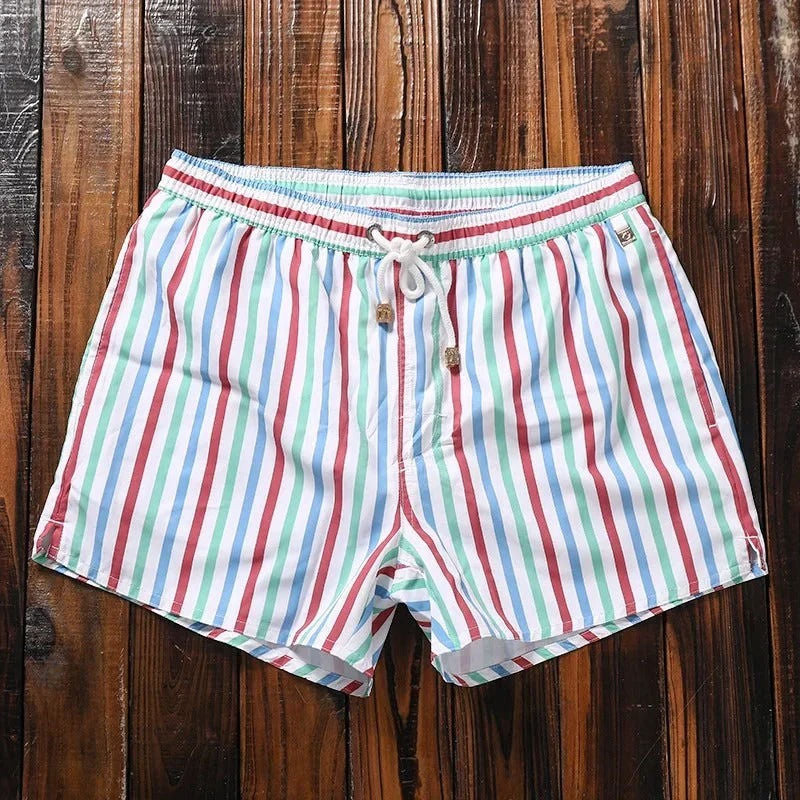 Striped men's swim trunks quick-dry drawstring comfort fit beach shorts by Wavlynn