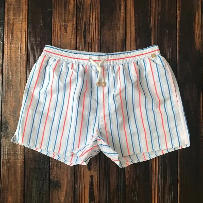 Striped men's swim shorts quick-dry drawstring beach trunks lightweight breathable comfort fit