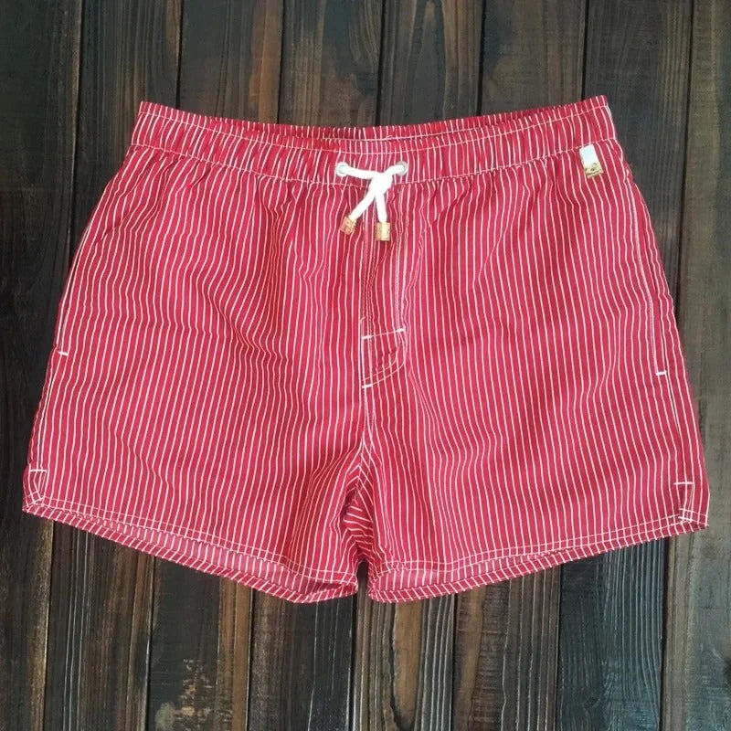 Striped men's swim shorts quick-dry beach trunks comfort fit drawstring waistband Wavlynn