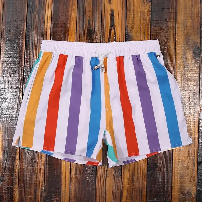 Striped men's swim shorts quick-dry drawstring beach trunks lightweight breathable comfort fit
