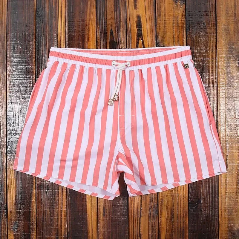 Striped men's swim shorts quick-dry drawstring beach trunks lightweight breathable comfort fit