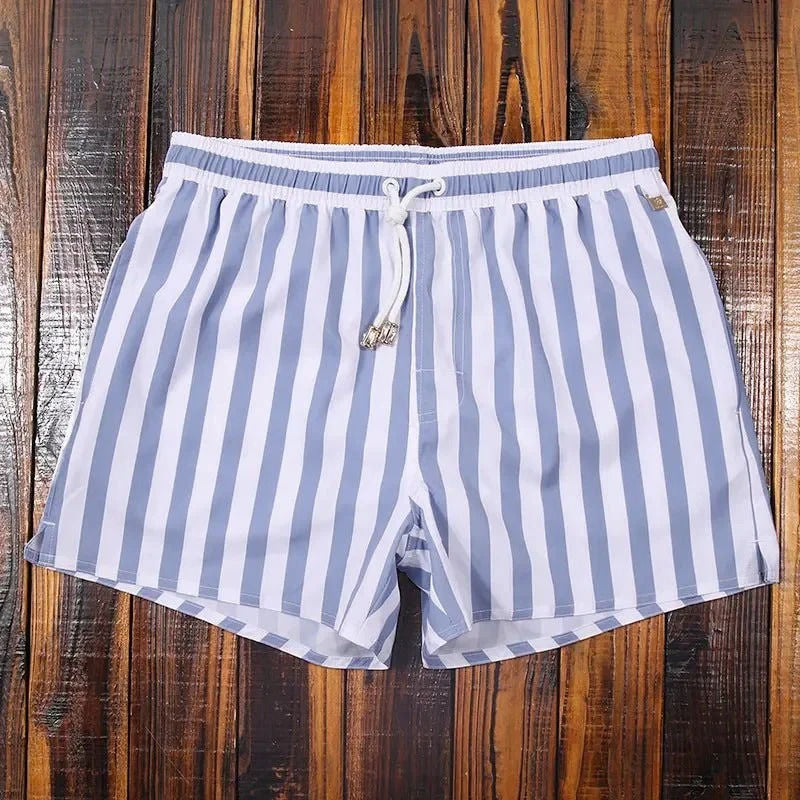 Striped men's swim shorts quick-dry drawstring beach trunks comfort fit lightweight breathable