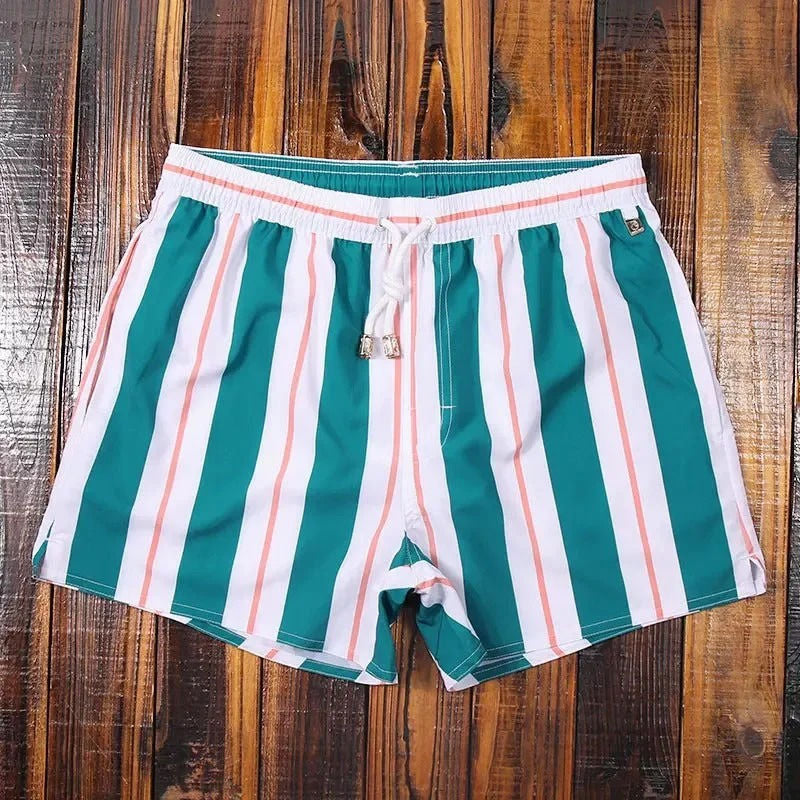 Striped men's swim shorts quick-dry drawstring beach trunks comfort fit lightweight breathable