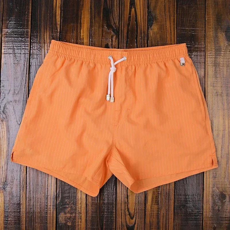 Striped men's swim shorts quick-dry beach trunks comfort fit drawstring waistband lightweight