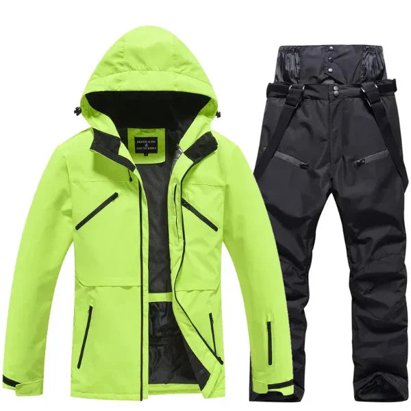 Women's two-piece waterproof ski suit set, regular fit hooded jacket and pants for winter slopes