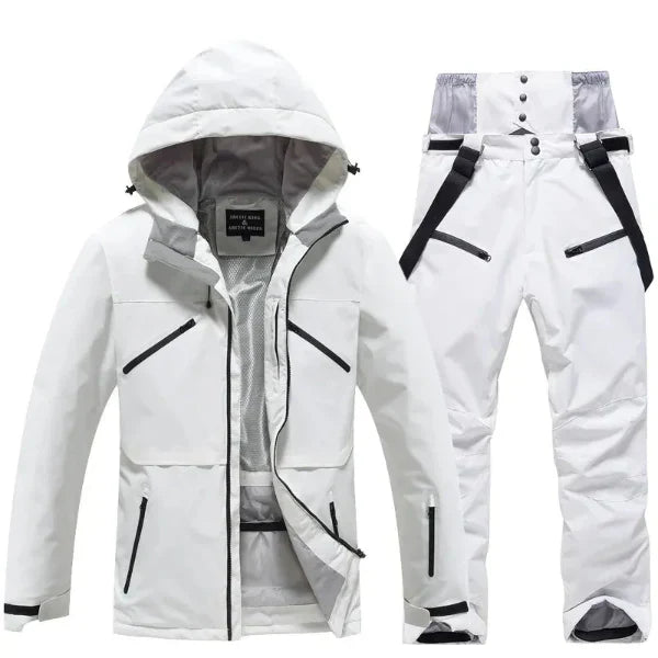 Women's two-piece waterproof ski suit set, regular fit hooded jacket and pants for winter sports