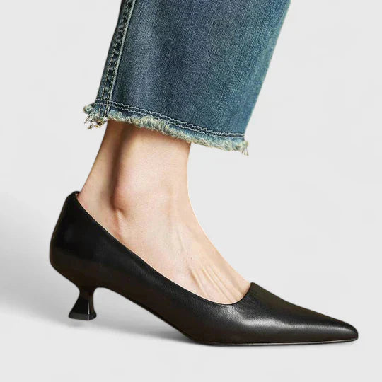 Burgundy pointed toe slingback kitten heels with sleek minimal design for women