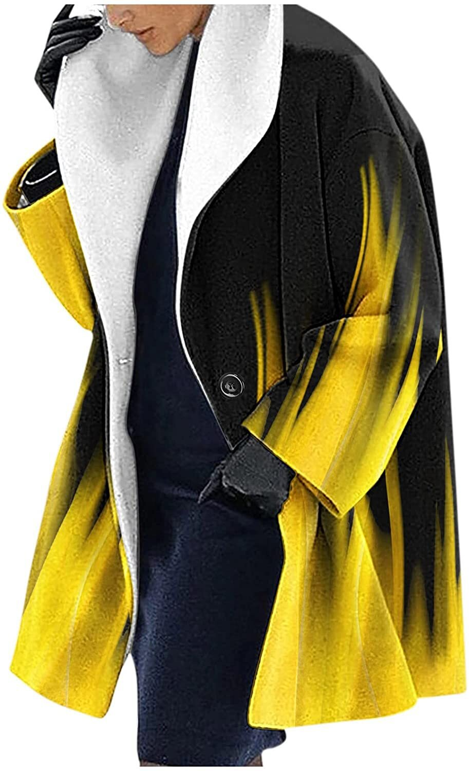 Women's wool-blend hooded jacket mid-length loose fit with bold ethnic floral print for cozy warmth