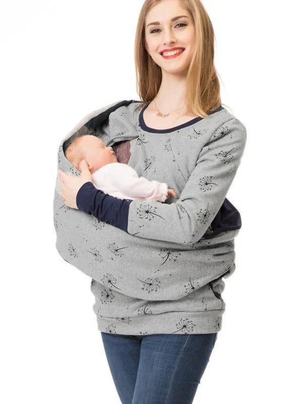 Women's relaxed fit floral print nursing sweatshirt, cotton blend long sleeve with discreet access