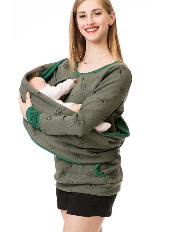 Women's floral print nursing sweatshirt, relaxed fit long sleeve cotton blend with discreet nursing access
