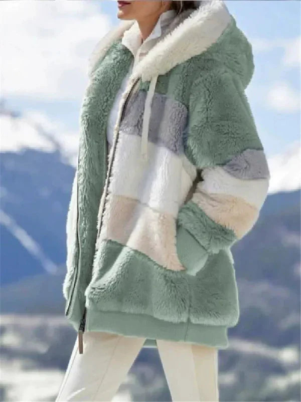 Women's oversized hooded jacket plush faux fur lined cozy city style relaxed fit for cool weather
