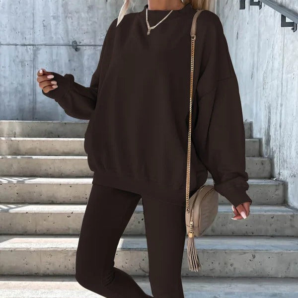 Women's oversized crew neck sweatshirt soft cotton blend with ribbed cuffs and hem relaxed fit