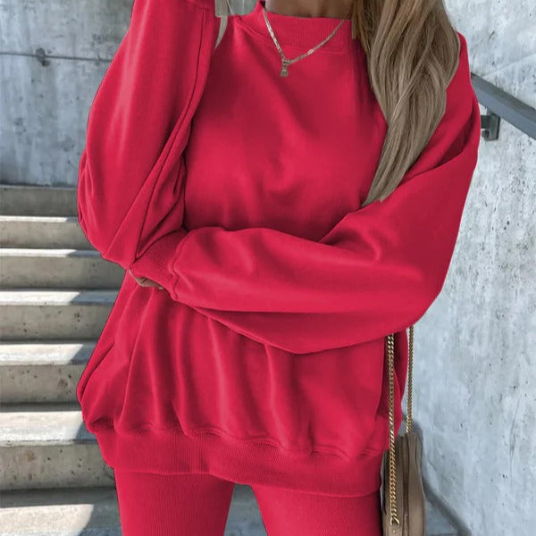 Women's oversized crew neck sweatshirt, soft cotton blend with ribbed cuffs and hem, relaxed fit