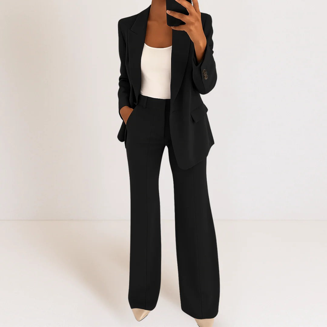 Women's black blazer and pants set tailored slim-fit two-piece suit for professional office wear