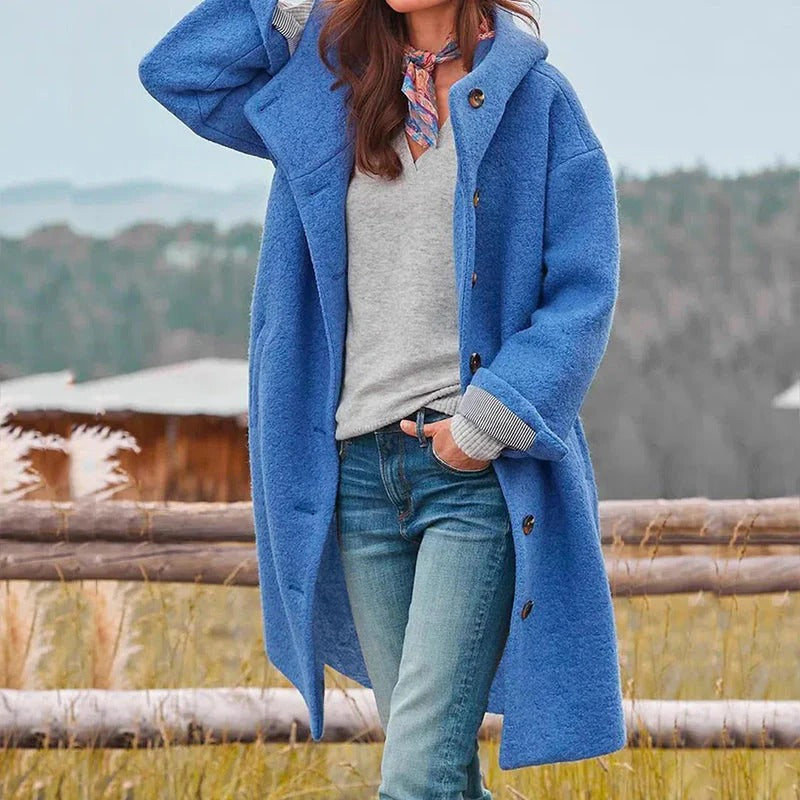 Women's camel plush teddy hooded mid-length coat with fuzzy polyester texture for winter