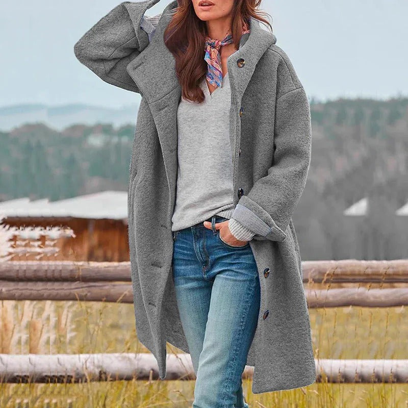 Women's camel plush teddy coat mid-length hooded winter outerwear with fuzzy texture