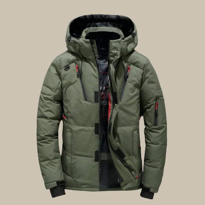 Wavlynn black insulated winter jacket with hood, weather-resistant shell for cold outdoor adventures