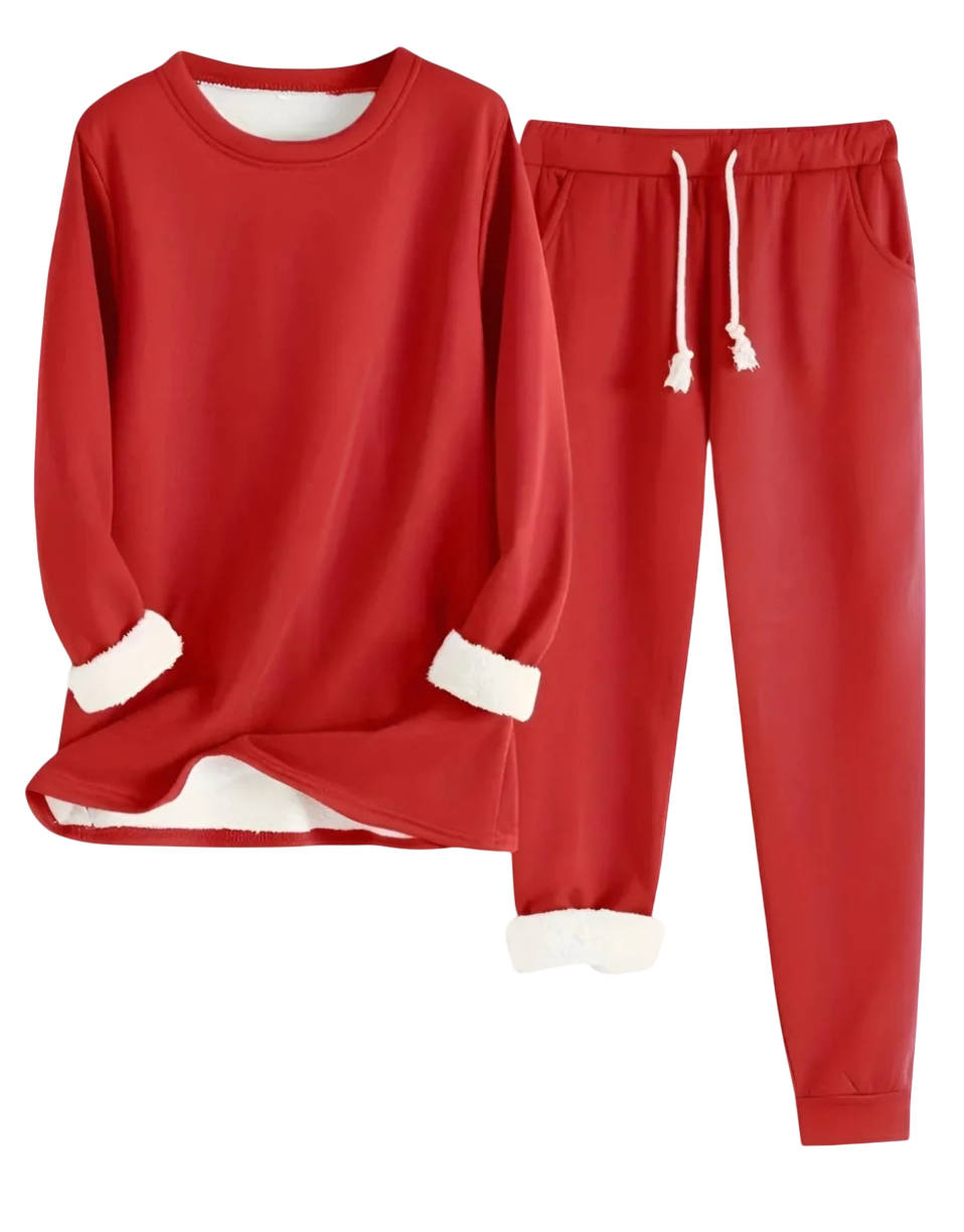 Women's two-piece fleece lined sweatsuit set in cozy brushed polyester with relaxed casual fit